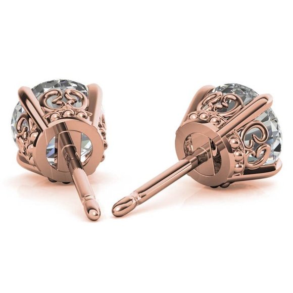 0.70 CTW Round Cut Natural Earth Mined Diamond Butterfly Style Solitaire Earring - Picture 3 of 5